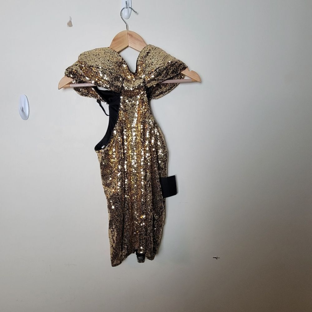 Lulu's Lustrous and Luxe Gold Sequin Cutout Bodycon Mini Dress Size Medium